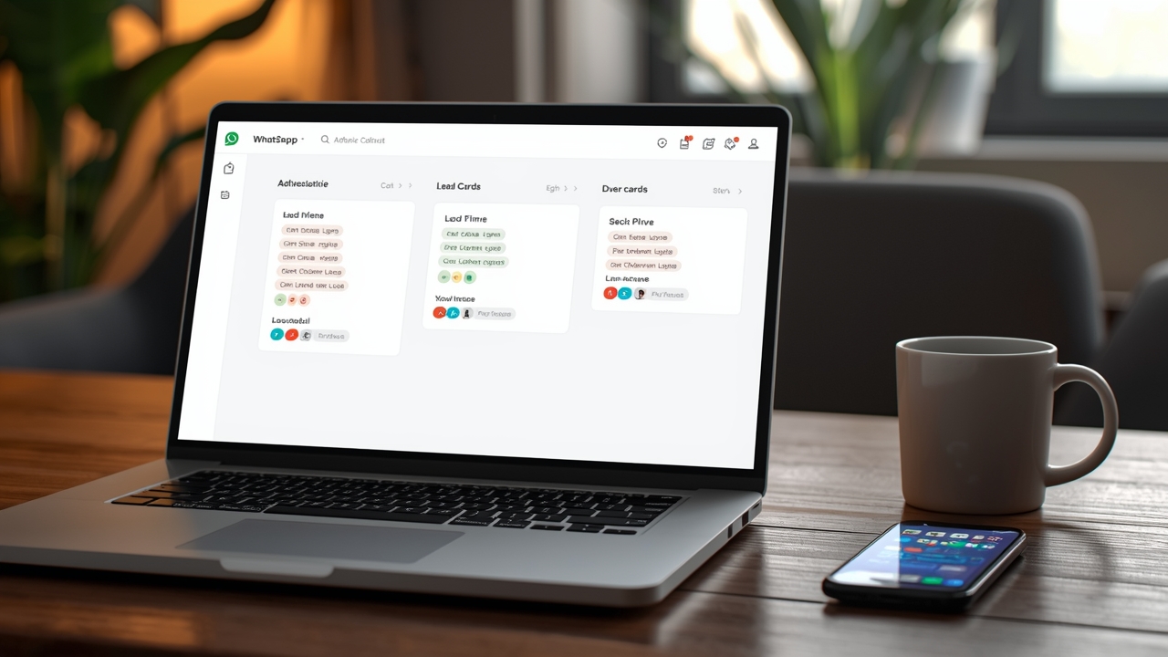 Kanban com cartões de leads no WhatsApp e prazos visíveis para primeiro retorno e follow-up
