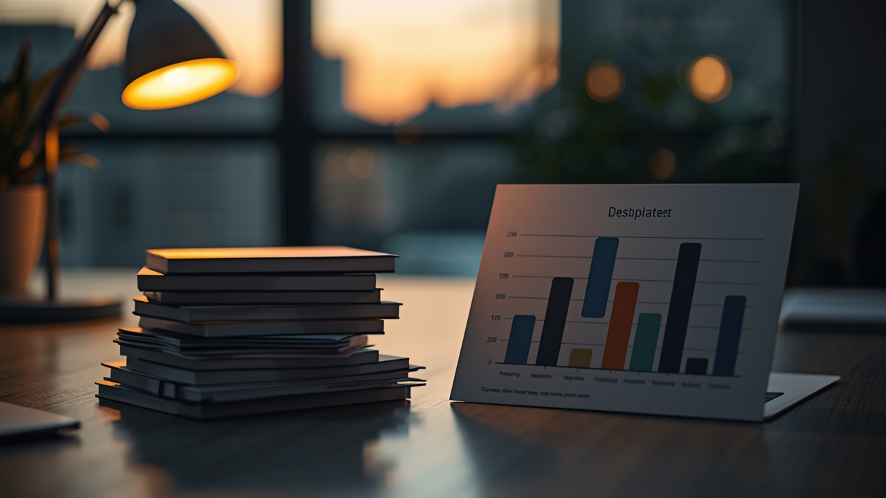 Gestor comercial analisando gráficos de funil de vendas em uma tela, contrastando com planilhas espalhadas sobre a mesa de