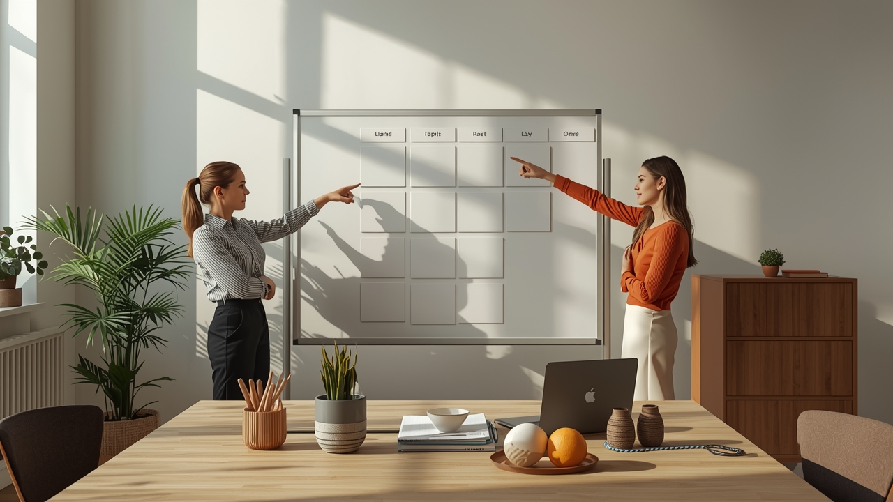 Três vendedores em reunião apontando para o mesmo quadro com interpretações diferentes do mesmo lead