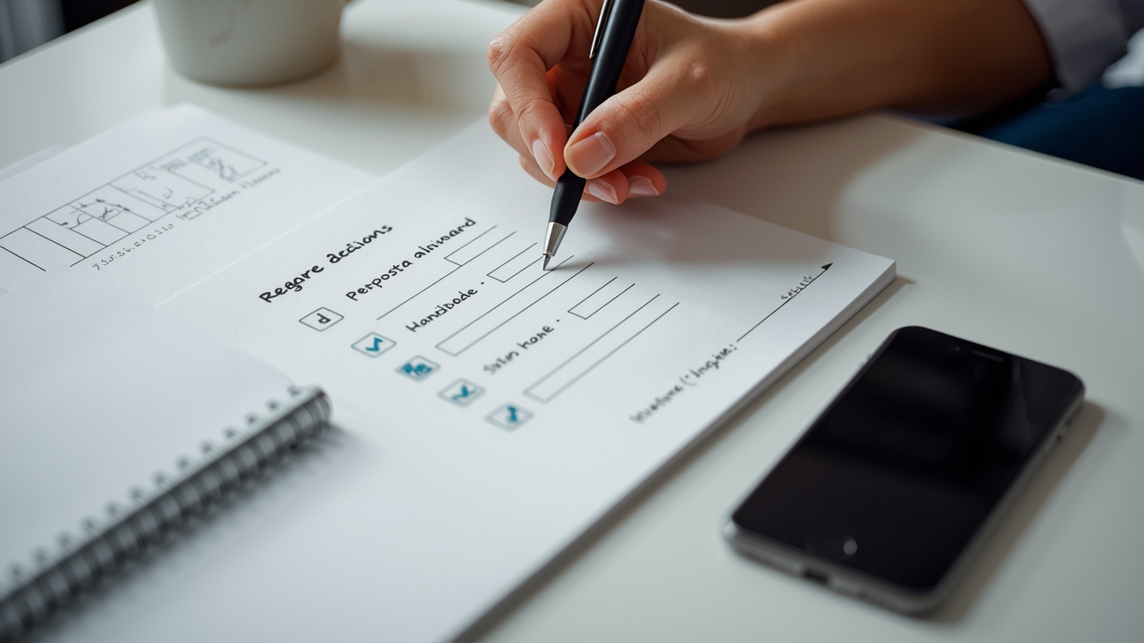 Checklist cronológico com ícones de pergunta, resposta e status para linha do tempo de decisão por lead