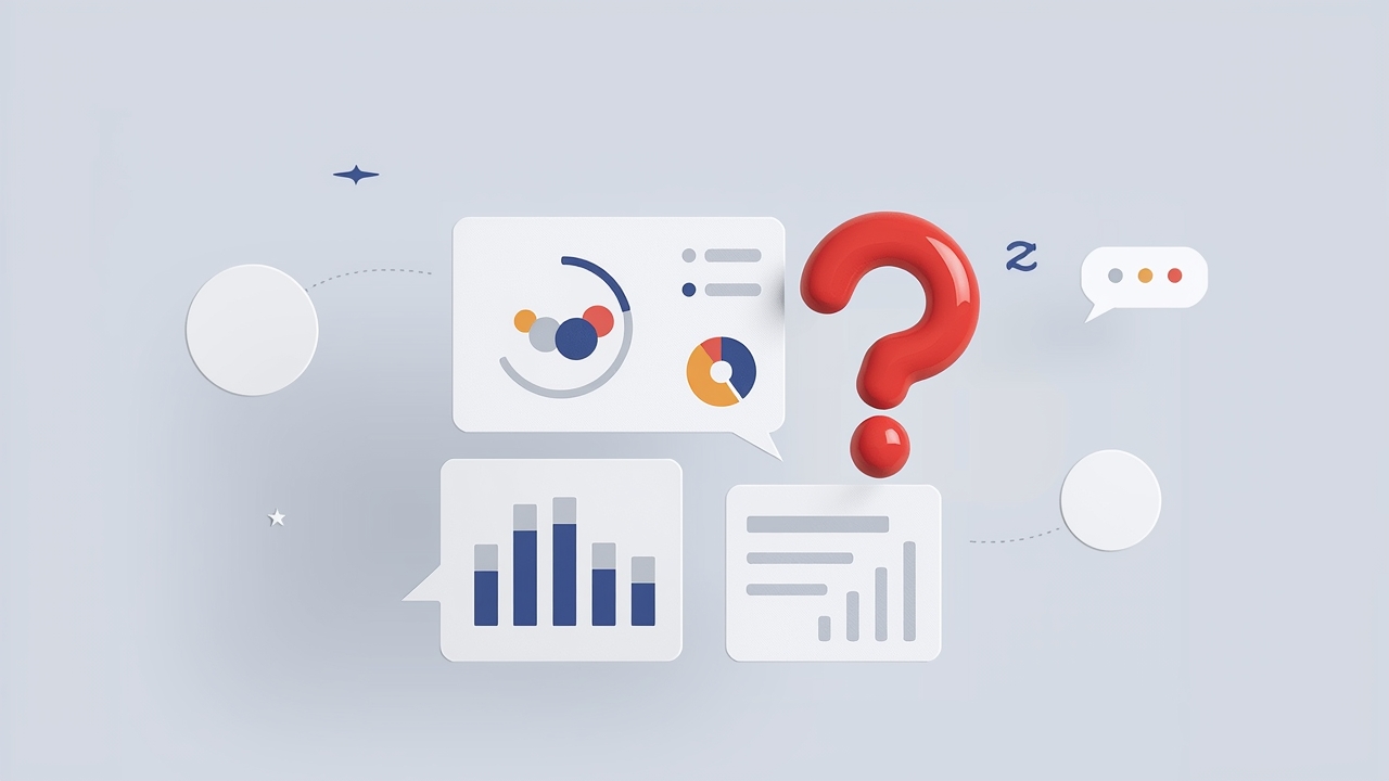 Ilustração minimalista de dashboard com gráficos do funil de atendimento respondendo perguntas de gestão