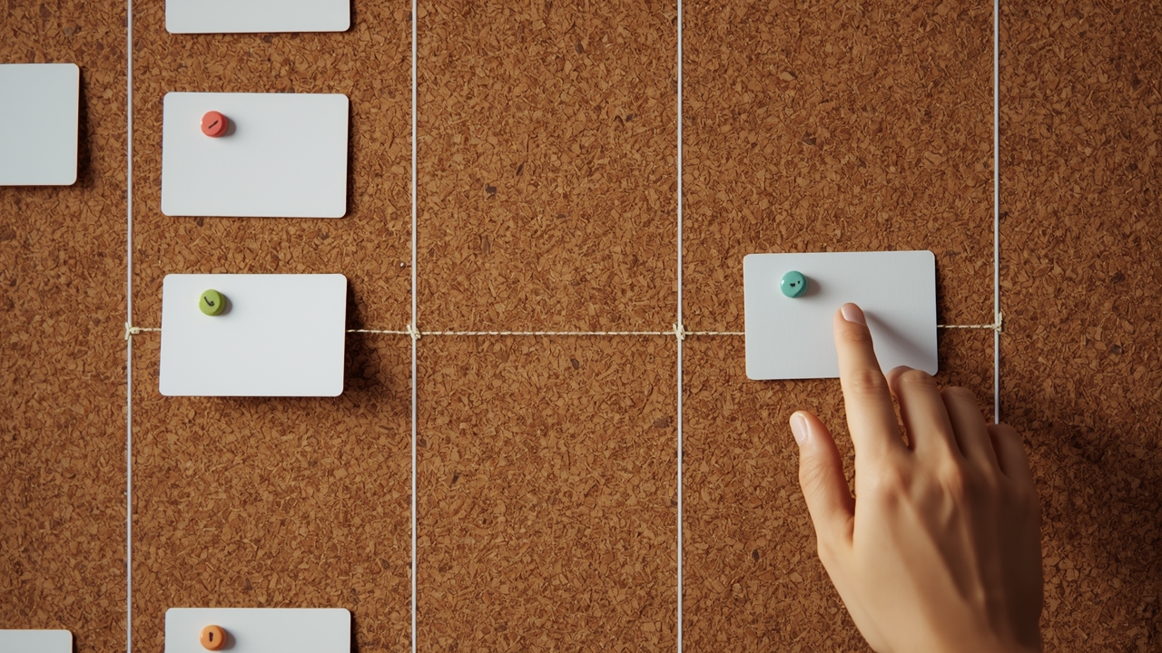 Kanban cards sendo reencaminhados para a mesma coluna com etiquetas de intenção, prioridade e origem