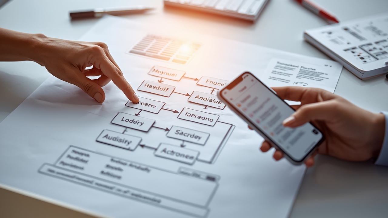 Operador revisando um quadro de status com cartões e datas, simbolizando handoff e continuidade no funil do CRM