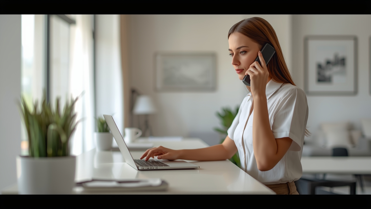 Recepcionista de clínica atendendo com calma ao celular enquanto a automação cuida das perguntas repetidas no fluxo de mens
