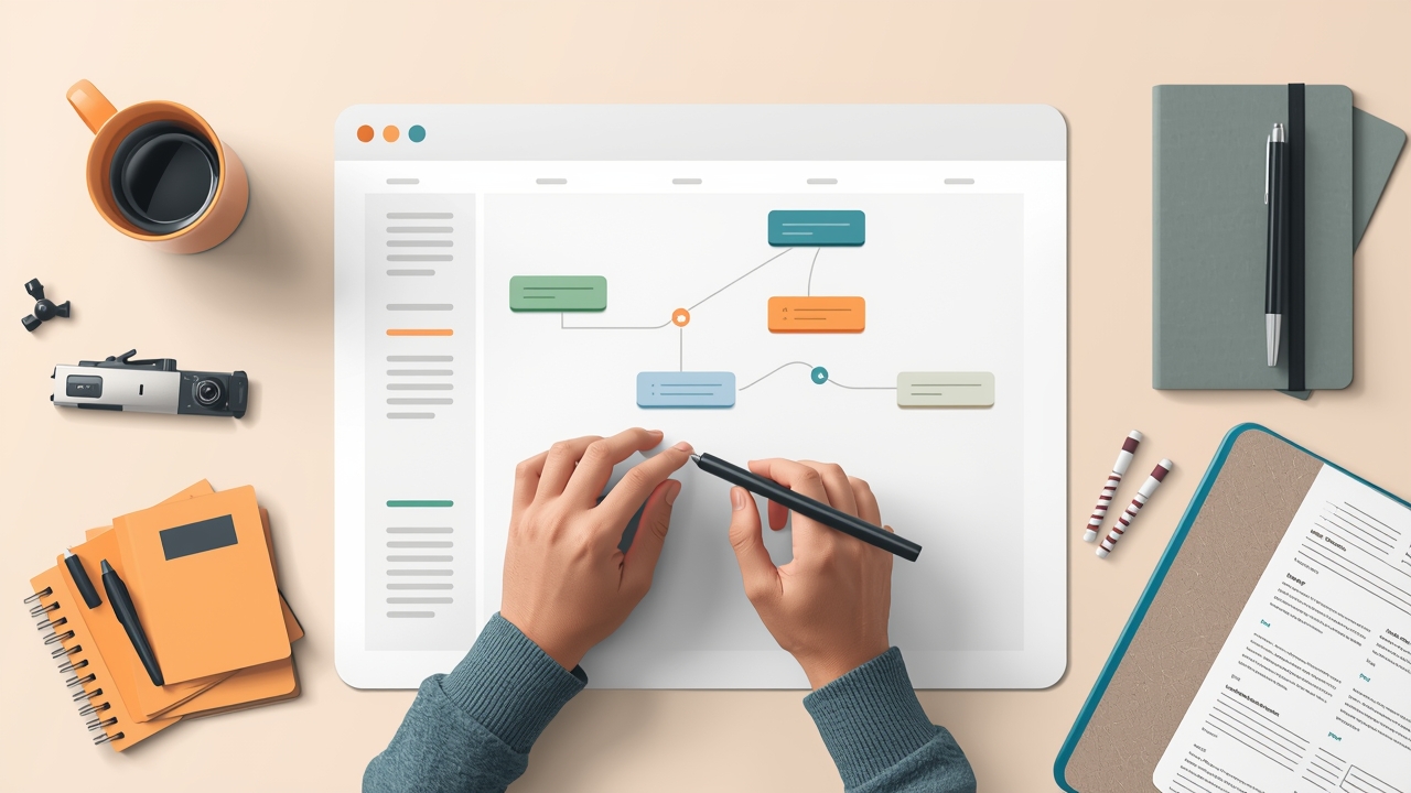 Ilustração minimalista de um funil kanban com cards de negociação conectados a uma conversa, mostrando etapas e valores