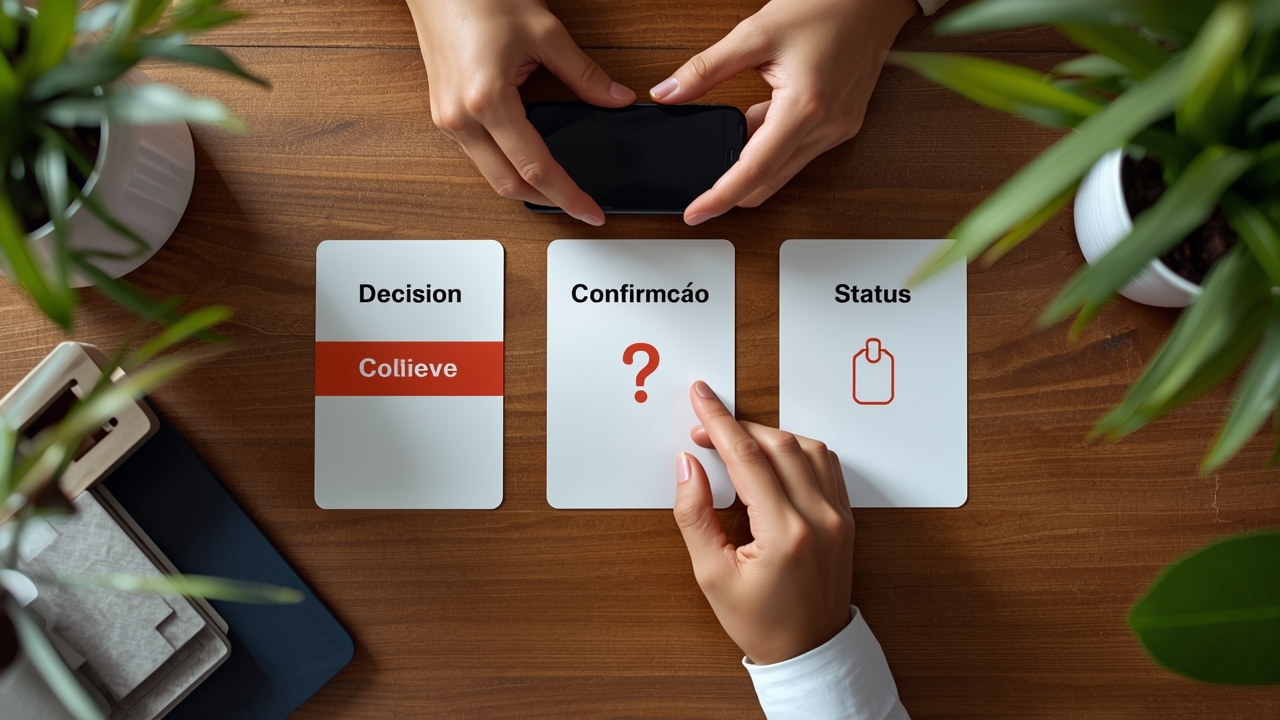 Three-part WhatsApp closing template: decision summary, confirmation question, and status for automation workflow