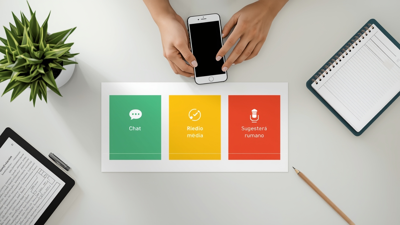 Matriz de risco para WhatsApp com IA em cards: baixo risco, risco médio e alto risco para encaminhar
