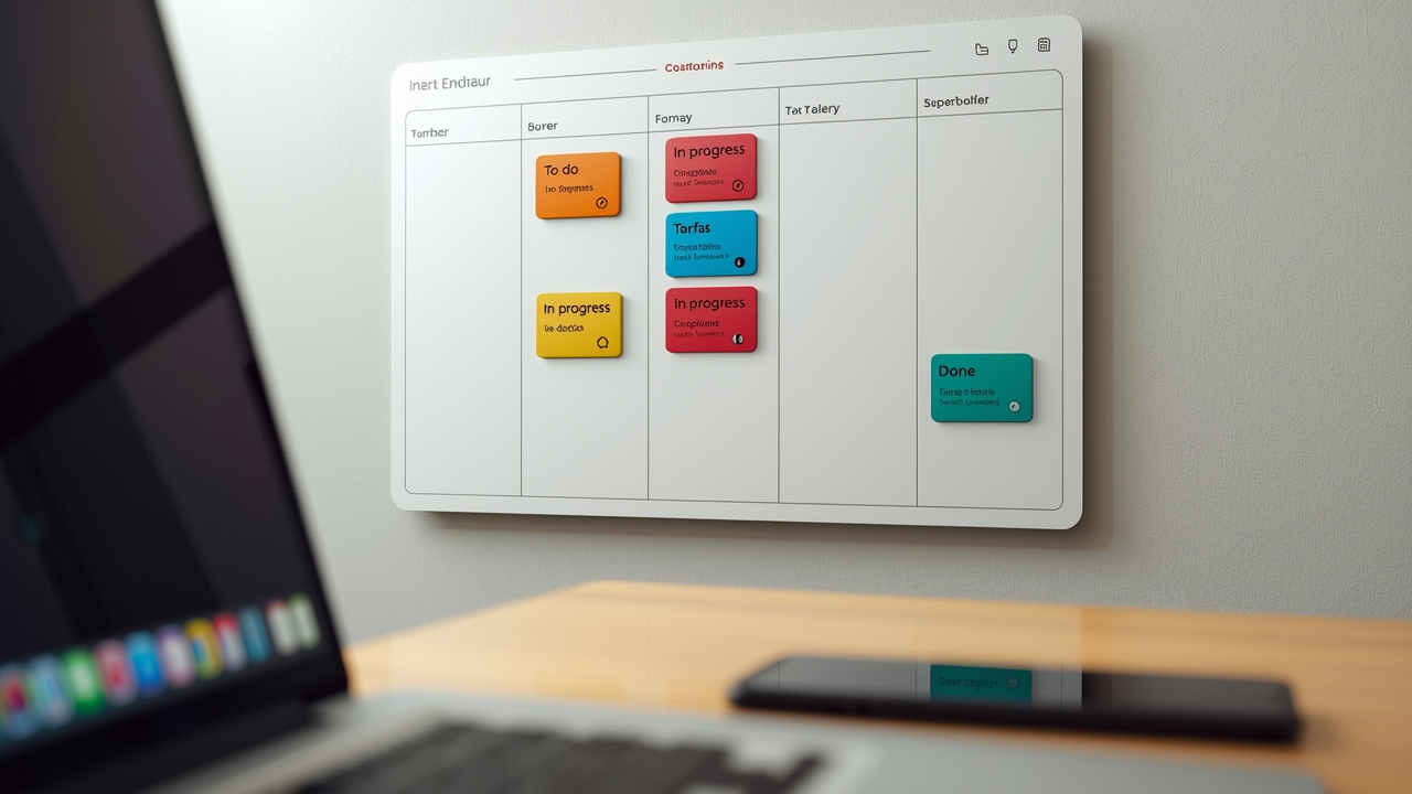 Kanban minimalista com cards de tarefas geradas por SLA de atraso, com prazos e responsável indicados por cores