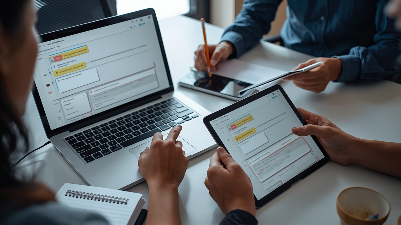 Reunião rápida ao lado de um quadro kanban com filtros por canal, etapa e prioridade de follow-up